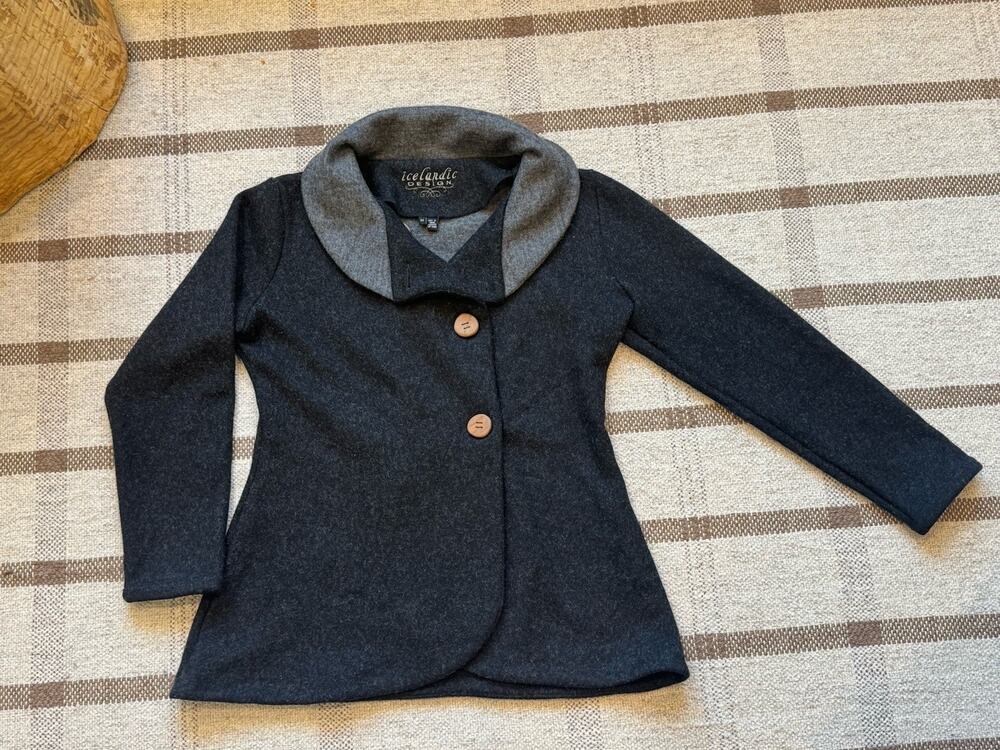 Icelandic Design Boiled Wool Jacket Gray Cowl Neck Medium Lagenlook Minimal